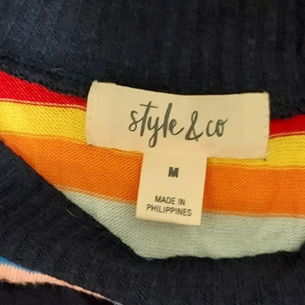 Style & Co Striped Long Sleeve Shirt Womens Medium Multicolor Rainbow Crew Neck - Picture 6 of 7